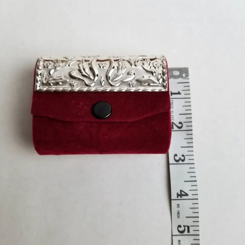 Vintage Double Lipstick Case Silver Plated Velvet Mirror Floral Scrollwork